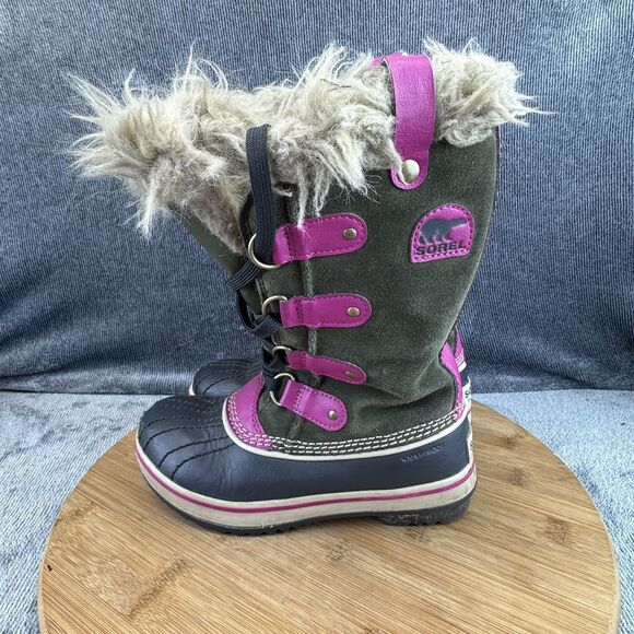 Sorel Girls Joan of Arc Size 1 Boots Green Shearling Winter Leather Waterproof - Picture 3 of 9